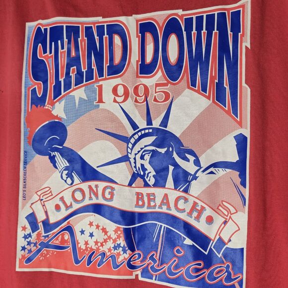 Vintage 90s Stand Down 1995 America Liberty Mens XL Single Stitch Hanes Red - Picture 2 of 7